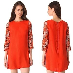Club Monaco Jay Orange Floral Shift Mini Dress Silk 3/4 Sleeves Women’s 8